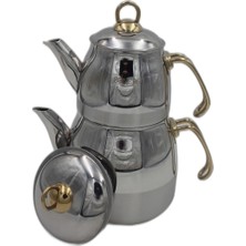 PremiumPort Şık Orta Boy Metal Çaydanlık, Gold Kulp, Dayanıklı ve Elegant Tasarım