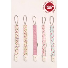 My Vera Ekru-Vizon-Gül Kurusu-Pudra-Su Yeşili - Plastik Klipsli Emzik Askısı Seti - 5'li Emzik Zinciri Seti