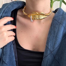 Alice İsstanbul Marka Gold Dudak Choker Kolye