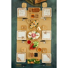 UltraMint 23 Parça Doğal Seramik ve Bambu Kahvaltı & Yemek Takımı Seti