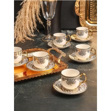 UltraMint Yaldızlı 6’lı Türk Kahve Fincan Takımı, 90 ml Şık ve Zarif Tasarım