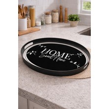 Blackstar Home Sweet Home Desenli Oval Tepsi Siyah