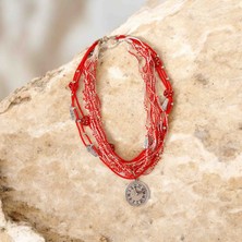 Lal Dizayn Boncuk Kırmızı Kolye - El Yapımı - Bohem Kadın Aksesuar