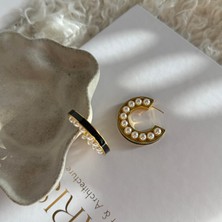 Alice İsstanbul Siyah Mineli Inci Halka Küpe