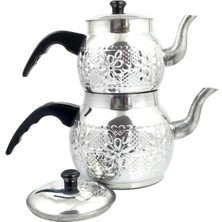 PremiumPort Alüminyum Desenli Büyük Boy Çaydanlık, Siyah Kulp, Şık ve Dayanıklı