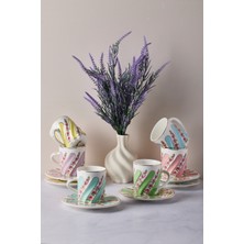 UltraMint Renkli 6 Kişilik 12 Parça Porselen Kahve Takımı Seti