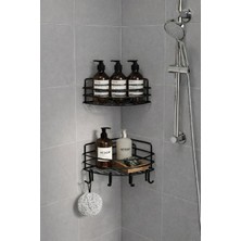 Sas Haus Tek Katlı Köşe Duş Rafı – Kancalı Banyo Şampuanlık & Organizer 2 Adet Siyah Tk-01