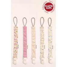 My Vera Vizon-Gül Kurusu-Vizon Puantiye-Papatyalar - Plastik Klipsli Emzik Askısı Seti - 5'li Set