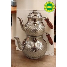 PremiumPort Bakır Pyramıt Işleme Gümüş Çaydanlık, Şık ve Zarif Tasarım