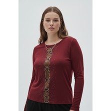 Şuranur Taş Desenli Uzun Kollu Bambu Viskon Kumaş Bluz