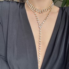 Alice İsstanbul Gold 2li Kristal Taşlı Dekolte Kolye