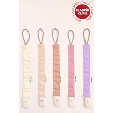 My Vera Krem-Bej-Vizon-Gül Kurusu-Lila - Plastik Klipsli Emzik Askısı Seti - 5'li Emzik Zinciri Seti