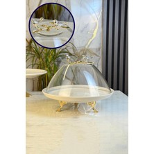 UltraMint Cam Kapaklı Porselen Kek Fanusu ve Ayaklı Pasta Standı