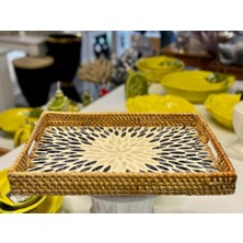 Sever Antrasit Krem Çiçek Rattan Sedefli Tepsi 26X36X5CM