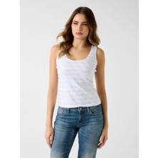 Guess Kolsuz Tamamı 4g Logolu Kadın Beyaz  Bluz W6GP10K2932-G011