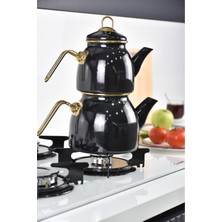 PremiumPort Şık Siyah Emaye Çaydanlık Seti, Klasik ve Zarif Tasarım