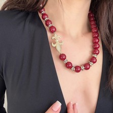 Alice İsstanbul Zirkon Taşlı Bordo Boncuk Vintage Kolye