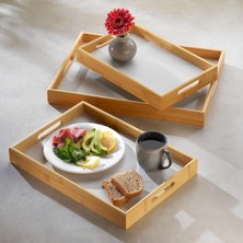 UltraMint Şık Marbella 3’lü Desenli Tepsi Seti, Beyaz Renkli ve Modern Tasarım