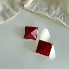 Alice İsstanbul Kare Bordo Mineli Küpe