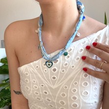 Alice İsstanbul Mavi Fular Kalp Charmlı Kolye