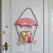 Lal Dizayn Figürlü Renkli Hoş Geldiniz Yazısı / Çocuk Odası & Kapı Girişi Duvar Süsü- 2 Kız Figürlü