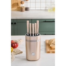 UltraMint Prizmatik Gold 6 Parça Standlı Bıçak Seti, Dayanıklı ve Şık Tasarım