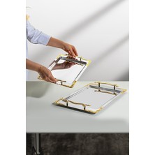 UltraMint Lalezar 2'li Altın Sade Çelik Tepsi Takımı, Şık ve Dayanıklı Tasarım