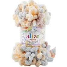 Alize Puffy Colors (5 Adet) 6463 Krem-Vizon-Açık Gri Renkli El Örgü Ipliği