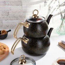 PremiumPort Gold Stone Küre Çaydanlık Takımı Orta Boy, Şık ve Dayanıklı Tasarım