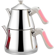 PremiumPort Büyük Boy Lüx Çelik Çaydanlık, Pembe, Şık ve Dayanıklı Tasarım