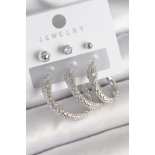 Aksiyon Global Pirinç Gold Renk Zirkon Taş Detaylı Halka Yılan Model Kadın Küpe Seti - Lisinya