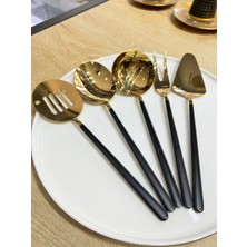 UltraMint Şık Siyah Gold 5 Parça Sos Kepçe Servis Takımı Seti