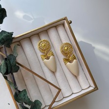 Alice İsstanbul Taşlı Krem Mineli Vintage Küpe