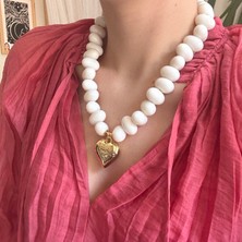 Alice İsstanbul Beyaz Boncuklu Gold Bombe Kalp Kolye