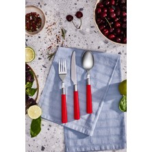 UltraMint Şık 18 Parça Kırmızı Yemek Takımı, 6 Kişilik Çatal, Kaşık, Bıçak Seti