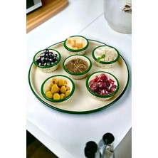 UltraMint 7 Parça Emaye Kahvaltı Seti, Sunum Tabağı, Reçellik, Zeytin ve Peynir Tabağı