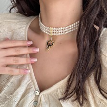 Alice İsstanbul Siyah Mineli Incili Anka Choker Kolye