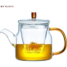 PremiumPort Şık Gold Saplı 800 ml Borosilikat Cam Demlik, Kapaklı ve Süzgeçli