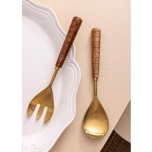 UltraMint Şık Ahşap Salata Servis Takımı 2 Parça, Zarif ve Kullanışlı Tasarım