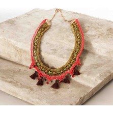 Lal Dizayn Örgü Kolye - El Yapımı - Bohem Kadın Aksesuar