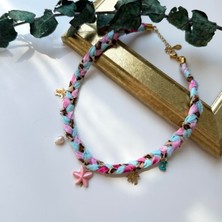 Alice İsstanbul Pembe Örgü Kumaş Charmlı Kolye