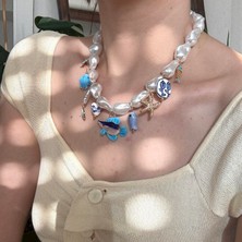 Alice İsstanbul Incili Murano Cam Balık Charmlı Kolye