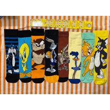 Al Bi 90Lık 8'li Çizgi Film Kahramnlar Desenli Renkli ve Pamuklu Çorap