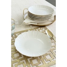 UltraMint 6'lı Porselen Yemek Tabağı Takımı, 21 Cm, Gold Detaylı, Şık ve Dayanıklı