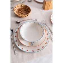 UltraMint Renkli Çiçek Desenli 24 Parça Porselen Yemek Takımı, 6 Kişilik Set