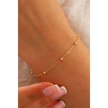 Moom Mücevherat 14 Ayar Altın Dorika Toplu Altın Bileklik Renkli Toplar Tek Sıra