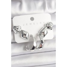 Aksiyon Global Gümüş Renk Kalp Halka Figür Ccb Plastik Kadın Küpe Seti - Lisinya