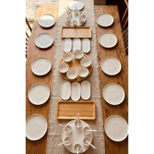 UltraMint 12 Kişilik Doğal Bambu Porselen Kahvaltı Takımı, Şık ve Dayanıklı Set