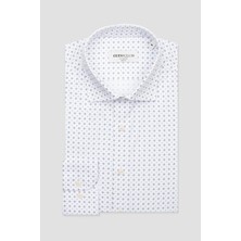 Bb Club Oscar Poplin Pamuklu Slim Fit Beyaz Klasik Yaka Erkek Baskılı Gömlek