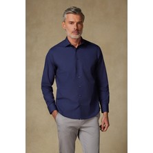 Bb Club Lima Poplin Pamuk Polyester Regular Fit Lacivert Klasik Yaka Erkek Düz Gömlek